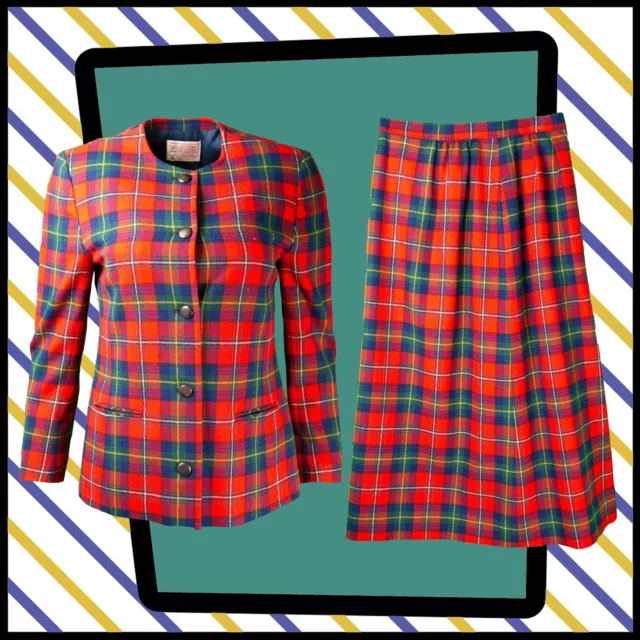 Pendleton aus Wolle Mills 80s 2 Stück Tartan Rock & Jacke Anzug UK Größe 10 562