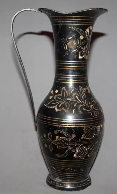 Vintage Engraved Brass Floral Pitcher