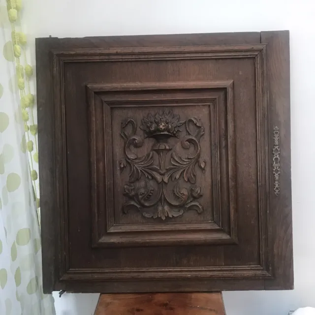 French Antique Carved Panel Door Solid Walnut Wood Urn Sea Creatures 25" x 25” 3