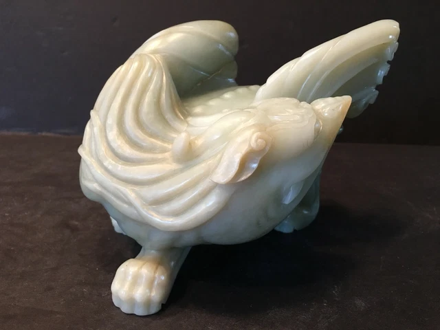 Old Large Chinese Celadon White Jade Dragon Beast, 6" L, 18th/19th Century