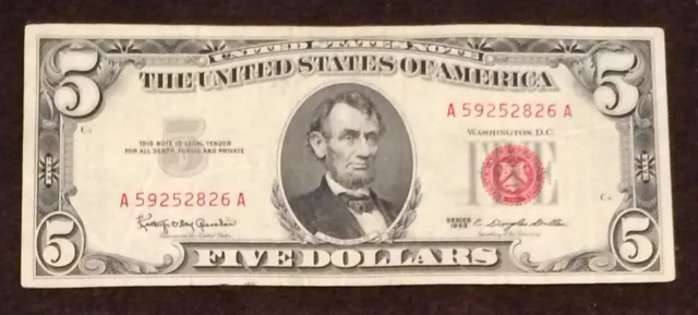 1963 Five Dollar Bill Red Seal Note Randomly Hand Picked VG - Fine FREE SHIPPING