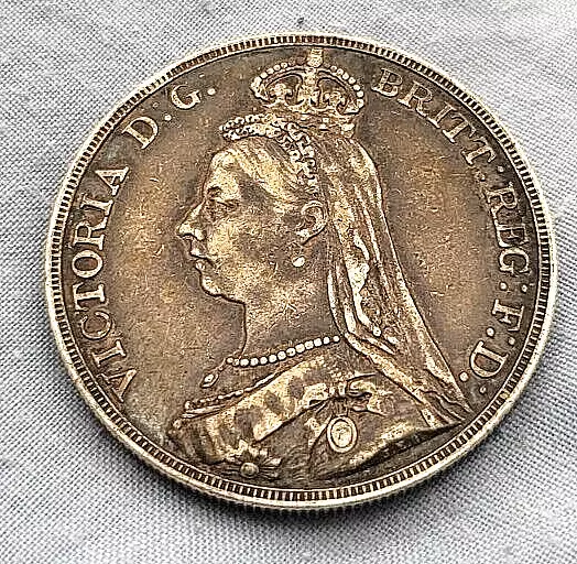 1889 Solid Silver Antique Crown Coin Vintage Old Sterling Nicely Toned Lucky UK