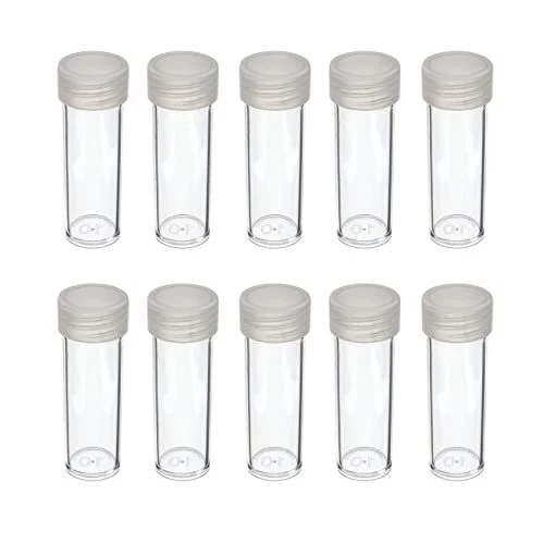 COIN STORAGE TUBES, round clear plastic w/ screw on tops for DIMES (Quantity ...