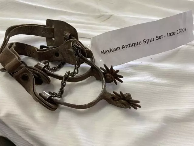 Antique Mexican Late 1800s 4.5" Hand Forged Iron Spur Set with Backings