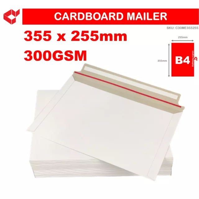 100 x B4 Cardboard Envelope 300GSM Tough Bag semi-rigid Mailer peel & seal