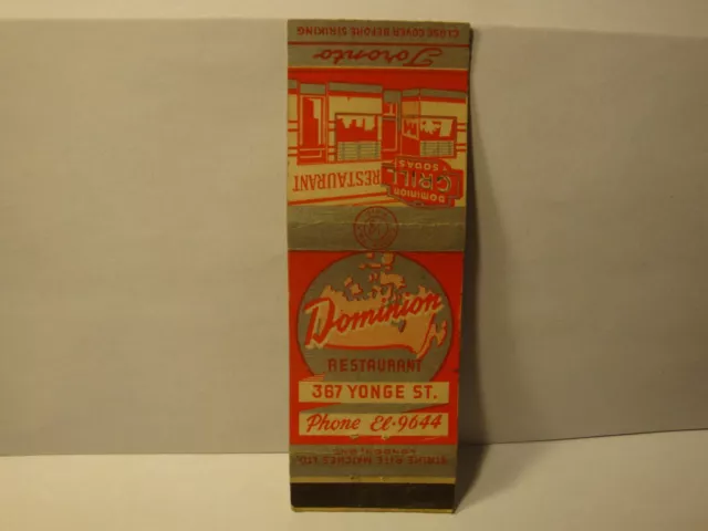 Vtg. Dominion Restaurant, Toronto matchcover  (E4)