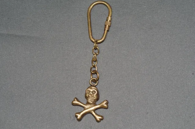 Massiv Messing Schlüsselanhänger Totenkopf  Maritime Dekoration altgolden Pirat