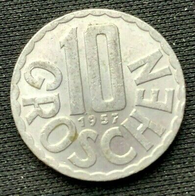 1957 Austria 10 Groschen Coin AU    Aluminum World Coin   #K1398 2