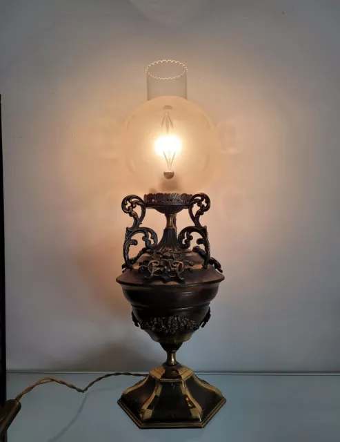 Lampada vetro ottone e filo in seta lume antico vintage antiquariato
