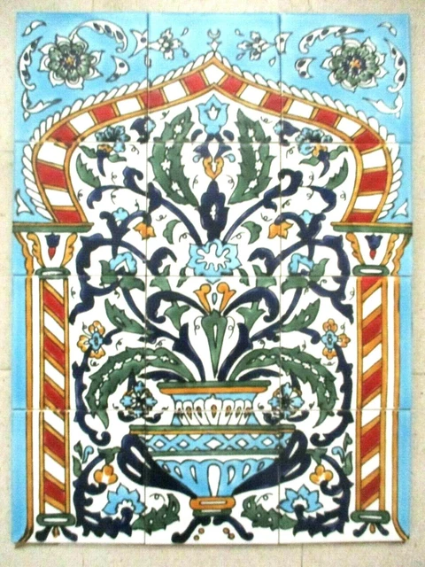 Ceramic tile art Mosaic wall mural Arabesque Panel floral BACKSPLAH  18" x 24"