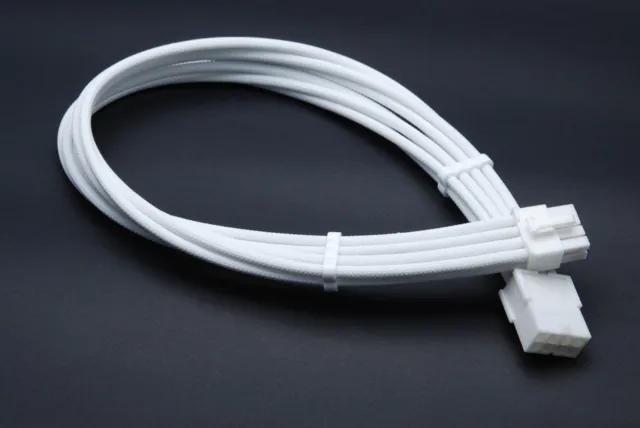 8 Pin Pcie Full White GPU Sleeved Power Supply Extension Cable 2 Comb Shakmods