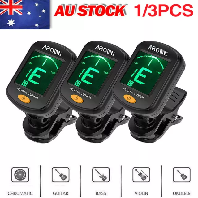 1X3X AROMA Guitar Tuner Clip-on LCD Display Chromatic Guitar Bass Ukulele Violin