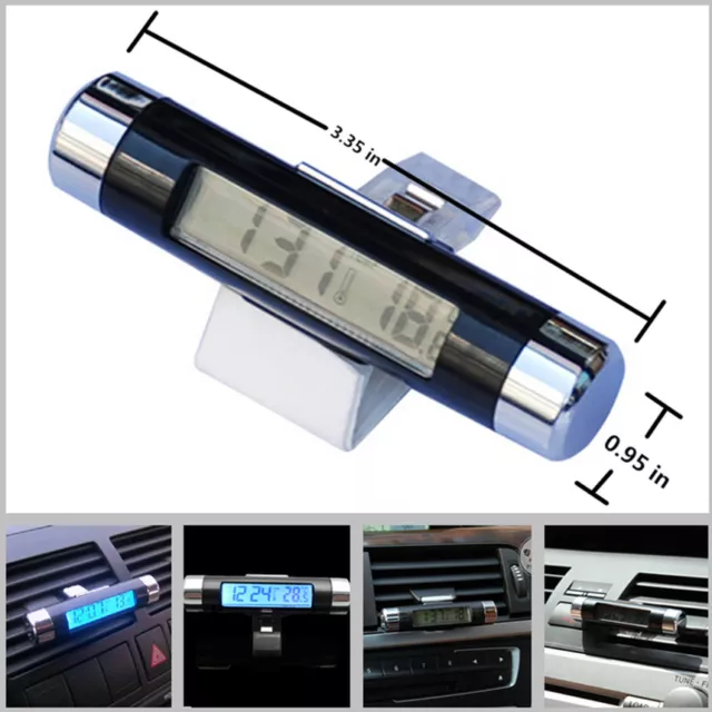 Blue LED Backlight Car Suv Interior Air Vent Clip LCD Digital Thermometer Clock