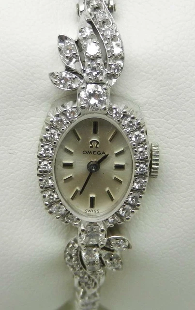 Omega vintage ladies 14k online white gold diamond watch