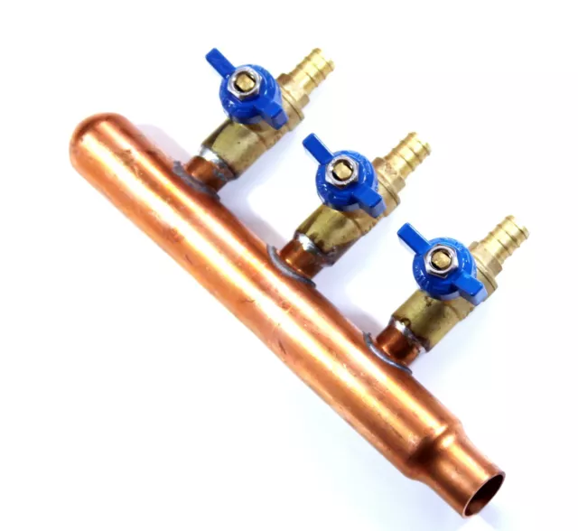 3 port PEX Plumbing Manifold 3/4 Male 1/2 Ball Valve close end SWEAT end