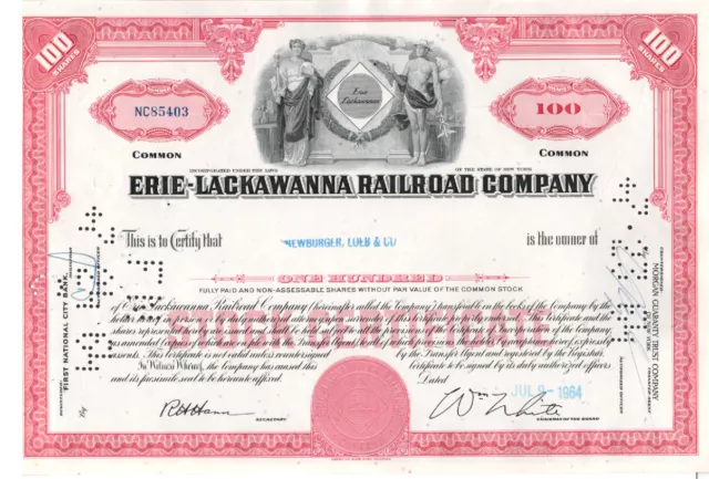 Erie-Lackawanna Railroad Co. - Original Stock  Certificate - 1964 - NC85403