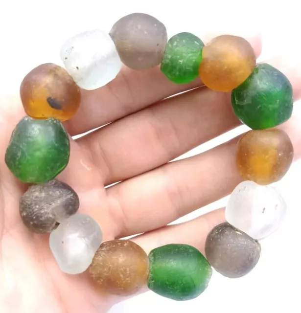 Antique Afghan Roman Glass Old Rare Ancient Round Beads Bracelet Jewelry Collect