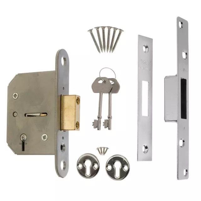 3" HEAVY DUTY SATIN SILVER DOOR LOCK 5 LEVER Mortice Dead Bolt Security Set Matt