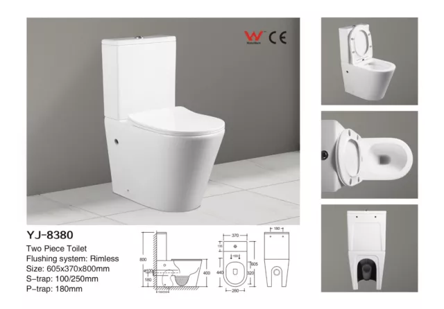 RIMLESS Toilet Suite BACK TO WALL FACED CLOSE SOFT CLOSE Seat back inlet WELS 3