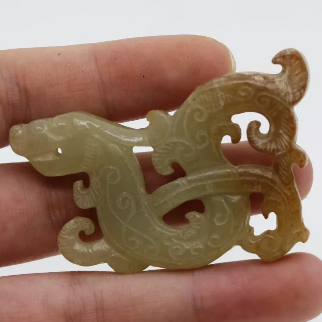 Chinese hand carved jade openwork amulet pendant shape of dragon phoenix D226