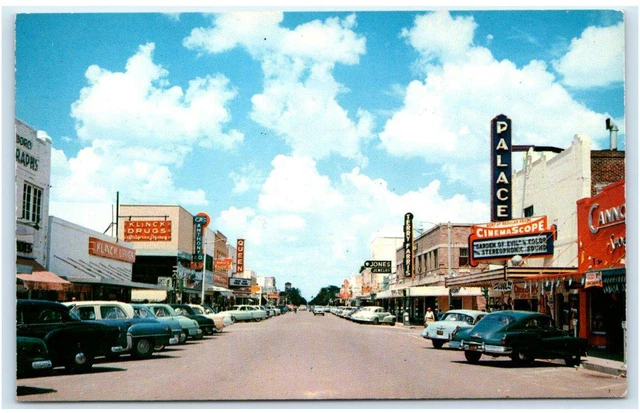 McAllen, TX ~ Hidalgo County ~ MAIN STREET Scene THEATRE c1950s Cars Postcard