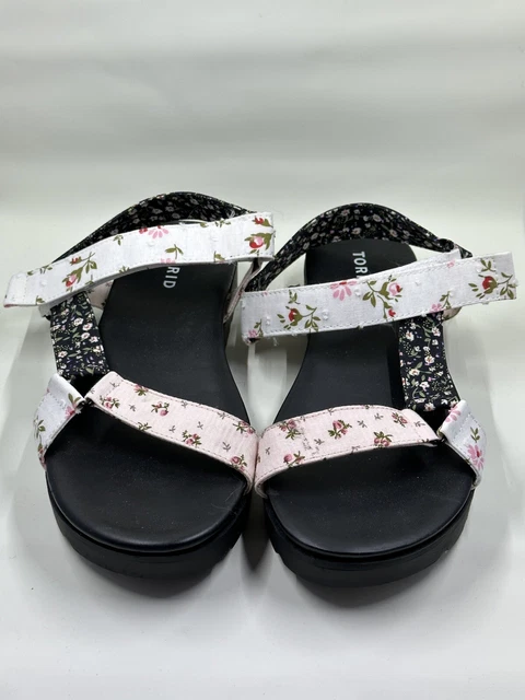Torrid Floral Sandals Women’s 7WW Pastel Strap Platform Open Girly Comfy Black