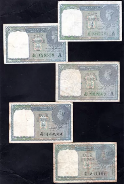 India, 5 x 1 rupee. 1940.     Post Free.                        DY14074