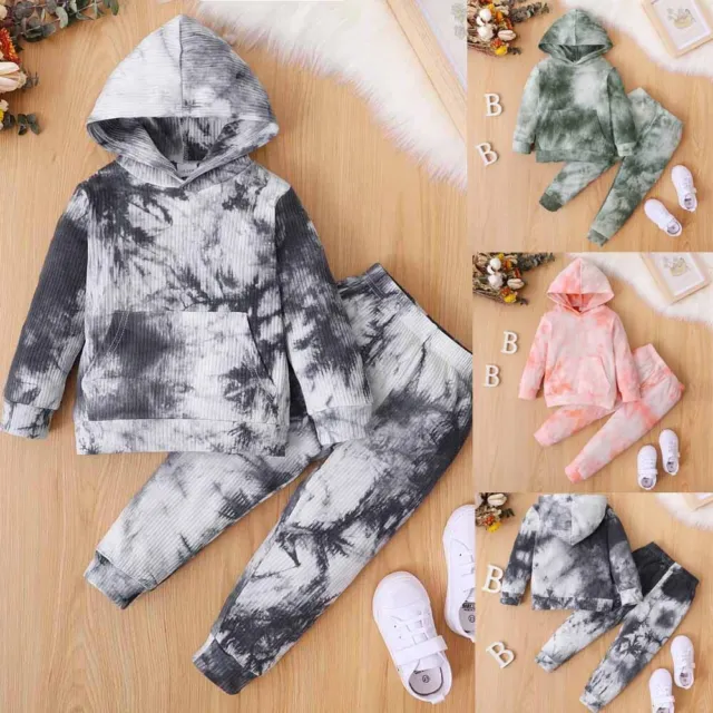 Toddler Kids Baby Girl Clothes Hooded Tops Pants Tie-dye Outfits Set Tracksuit