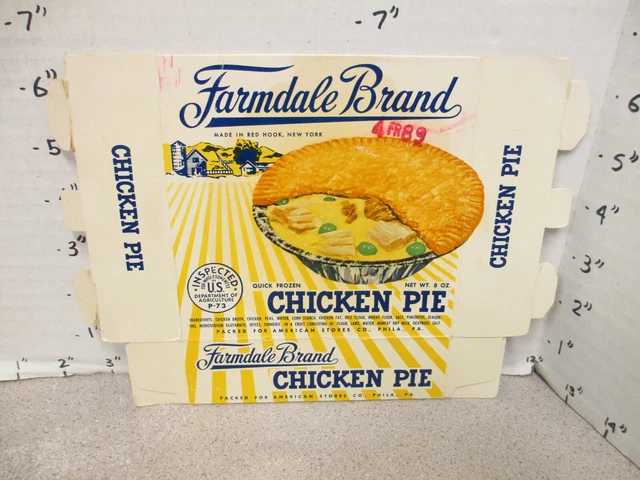 FARMDALE TV DINNER (1) box CHICKEN PIE early 1960s vtg frozen food #2 yellowed