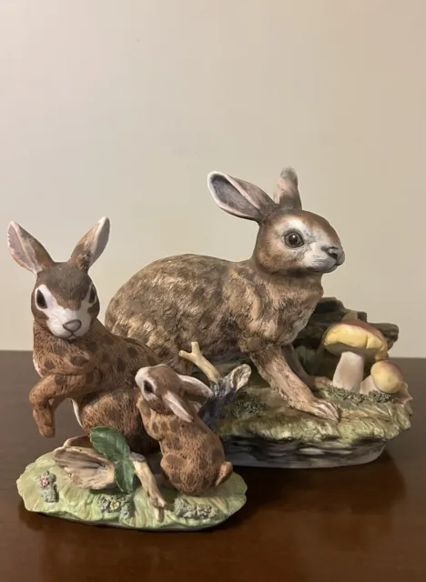 2 VTG Lefton Porcelain Rabbit Large Figurines #2148 Wild Hare #4493 READ