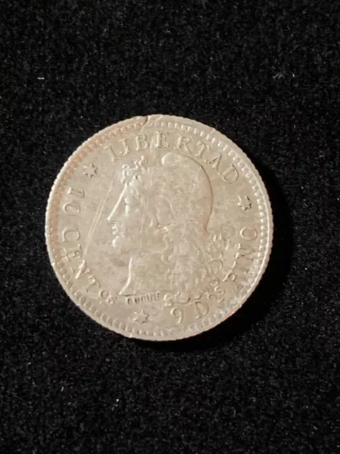 Argentina 1883 Silver 10 Centavos Coin