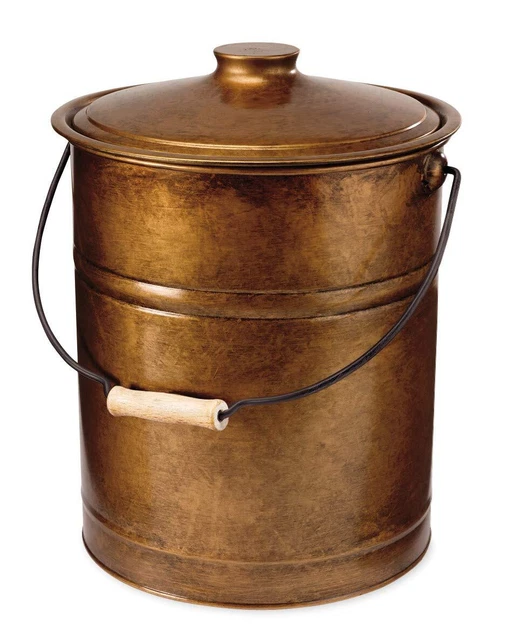 Plow & Hearth 3 Gallon Copper Large Ash Bucket with Lid and Wood Handle | 28 ...