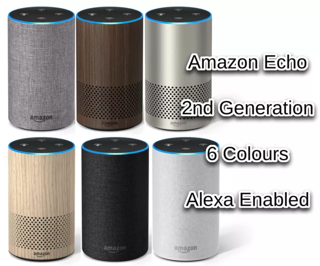 Amazon Echo  Smart Speaker 2nd Generation Sandstone Walnut Oak Silver Grey
