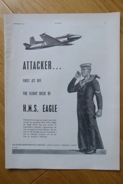 12/1951 Pub Vickers Armstrongs Supermarine Attacker Royal Navy Hms Eagle Ad