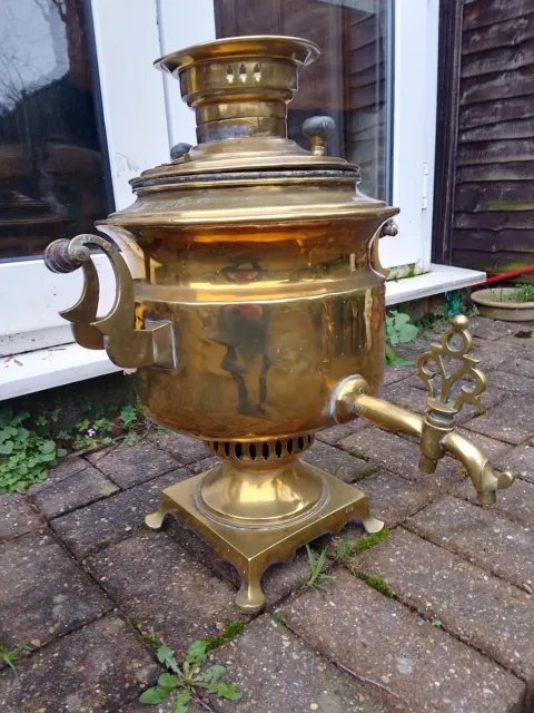 An Antique Russian Brass Samovar Charcoal  Tea Urn Stamped. 19.5" High.