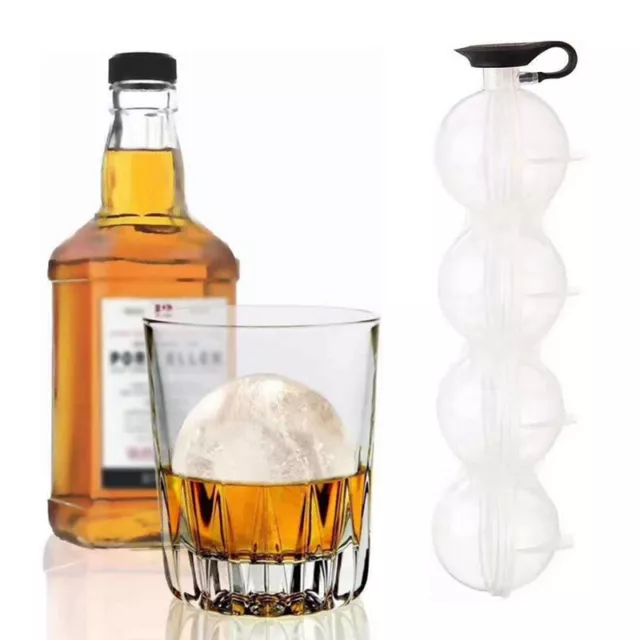 2.2" Ice Cube Bar Silicone 4 Ball Maker DIY Mold Sphere Large Tray Whiskey Mould