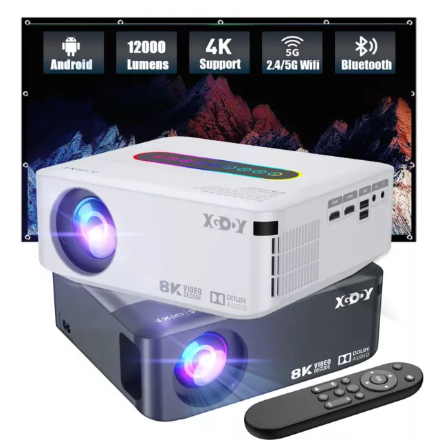 Portable Projector 4K HD WiFi Home Theater Cinema 12000 Lumen Bluetooth HDMI USB