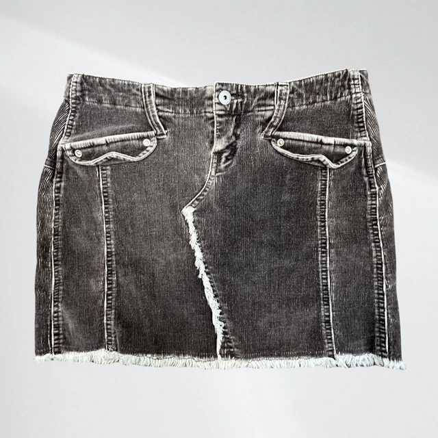 Womens Size 26 Gray/Brown Mini Denim Skirt Y2K 2000s Raw Edge Frayed Punk Grunge