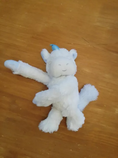 LO/DOUDOU PELUCHE LICORNE Antonio Home Bleu blanc yeux gris 23cm  TBE