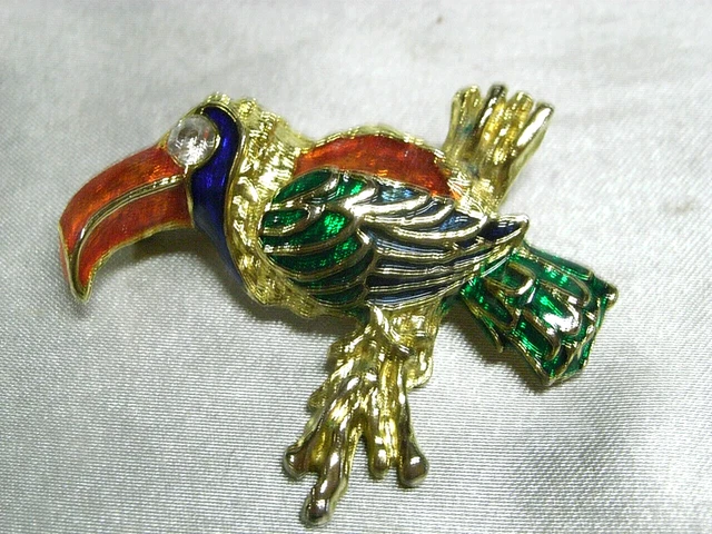 Grande Broche Paon En Métal Doré Avec Pierres Taillées – Bijou Vintage Occasion, Pièce Unique