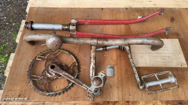 Lot Ancien Guidon, Potence, Pédalier, Fourche Et Plaque Pour Vélo Argenta - Années 1940/50