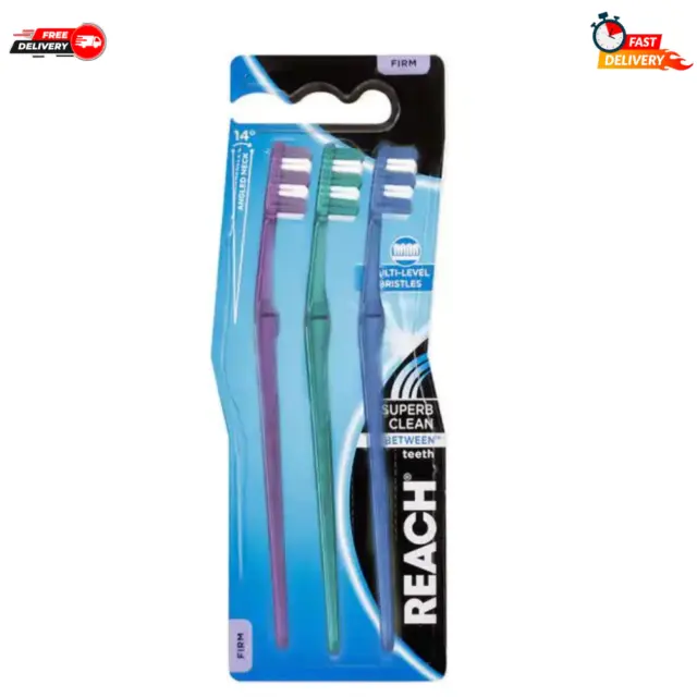 Reach Superb Clean Between Teeth Toothbrushes 3pk - Firm Purple / Blue / Green