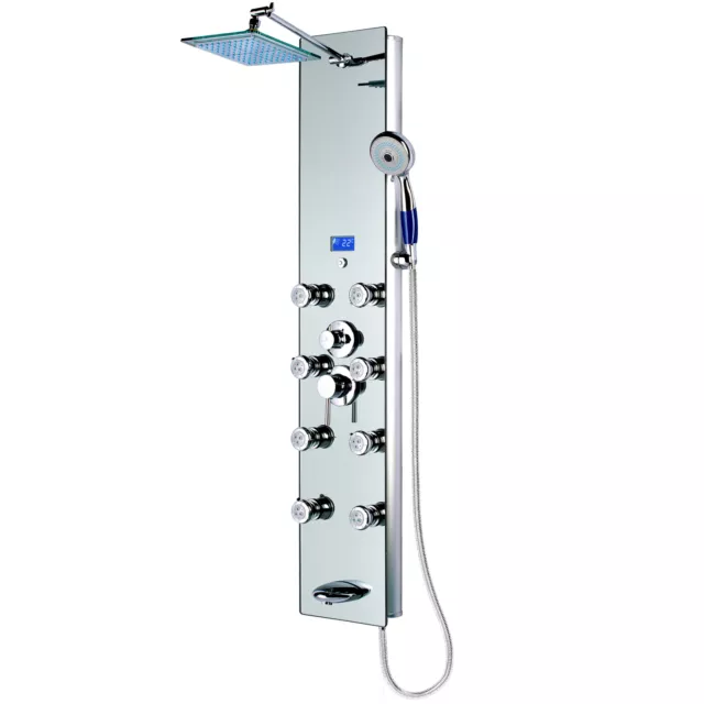 Aluminum Shower Panel Tower Rain Style Overhead Spout Hydrotherapy Massage Jets