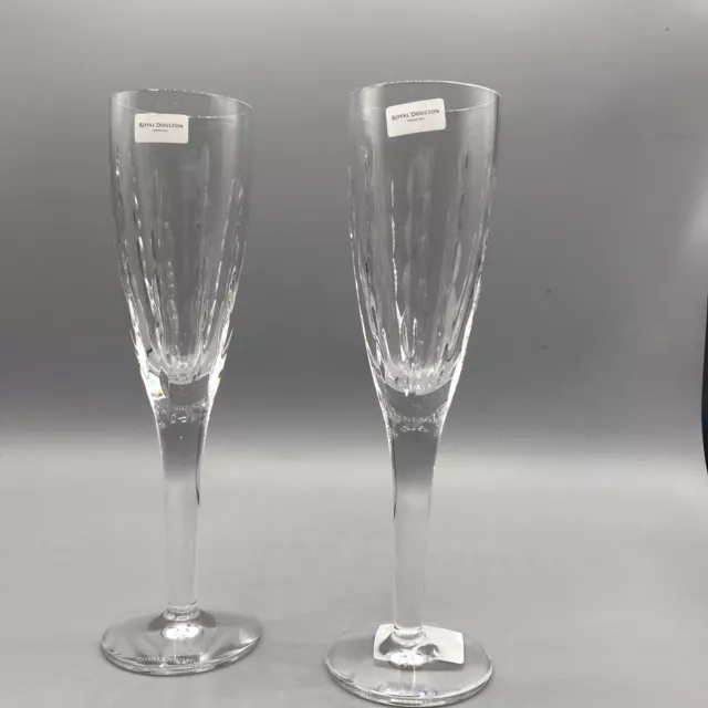 Fabulous Royal Doulton Lead Crystal Neptune Flutes Set Of 2 Brand New in Box