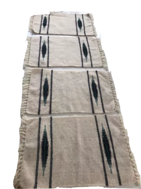 ORTEGAS WEAVING SHOP Chimayo,Wool Hand Woven Tapestry Placemats Set 4 Turquoise