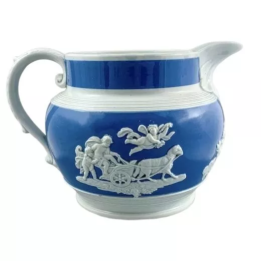 Antik 1810S Chetham Und Woolley Georgianisch Blau Jasperware Cider Krug Mit 2