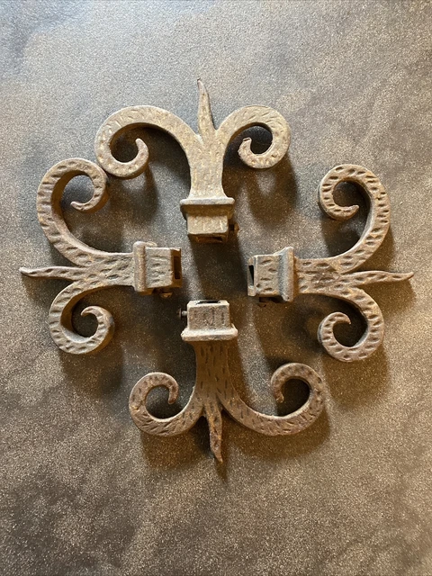 Antique Cast Iron Curtain Rod Finials Fleur de Lis Flames Lot of 4
