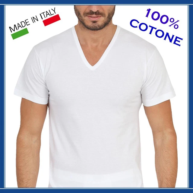 Maglia intima da uomo in COTONE 100% maglietta manica corta con collo scollo a V