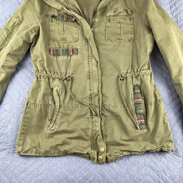 Forever 21 Jacket Womens Medium Army Green Full Zip Southwestern Embellish Coat 3