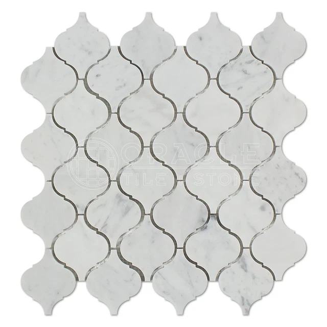 Carrara White Italian (Bianco Carrara) Marble Lantern Arabesque Mosaic Tile